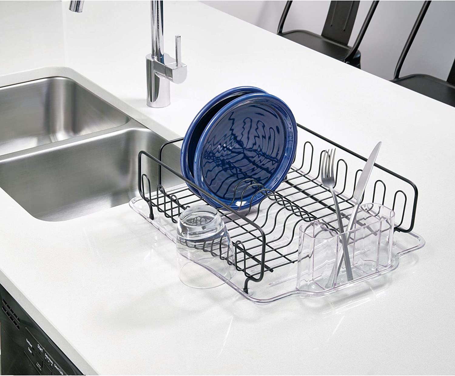 Dish Drainer Rack Clear/Matte Black Metal SS