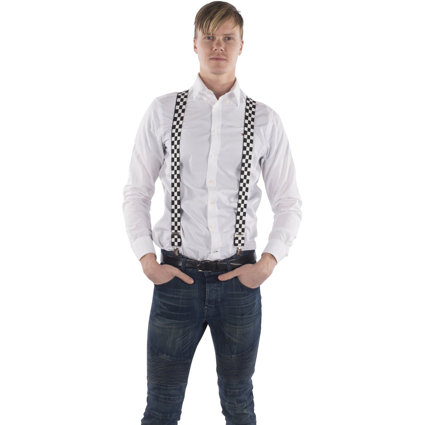 BLACK & WHITE CHECKERED SUSPENDERS