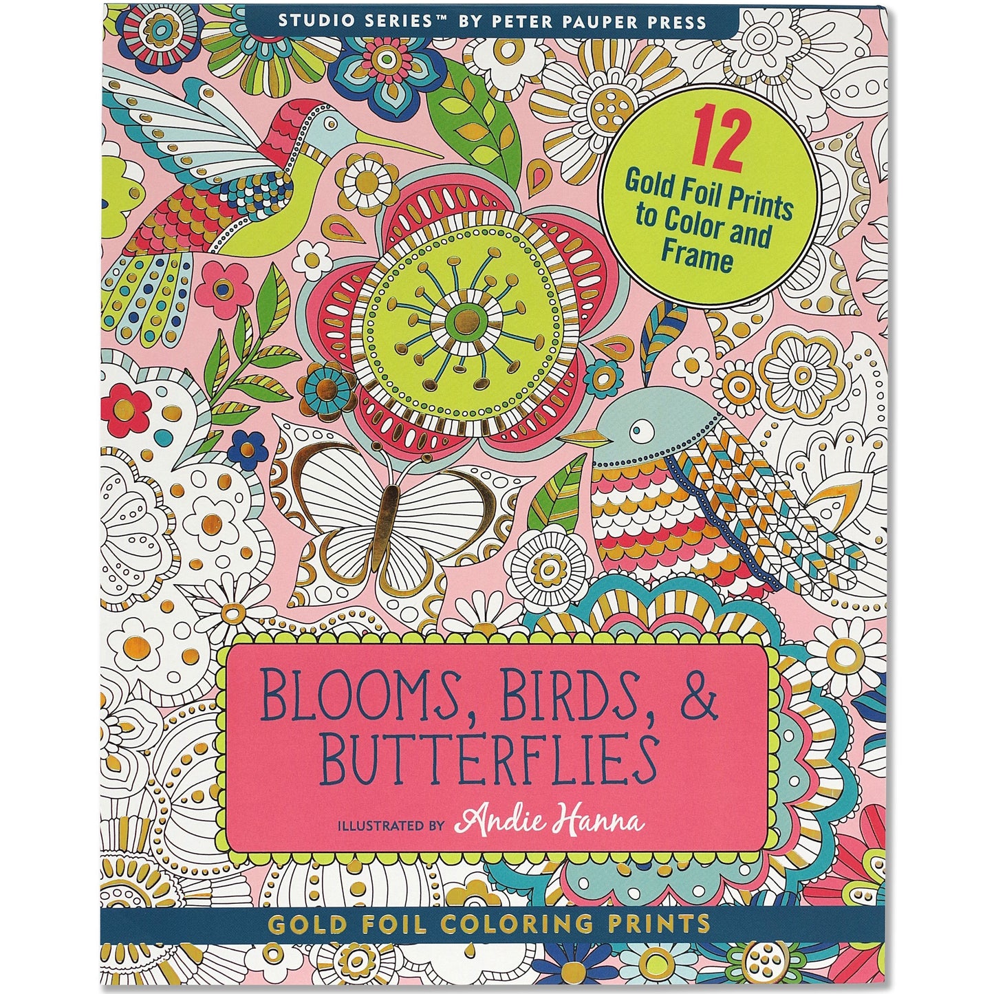 GOLD FOIL COLORING PRINTS BLOOMS BIRDS & BUTTERFLIES