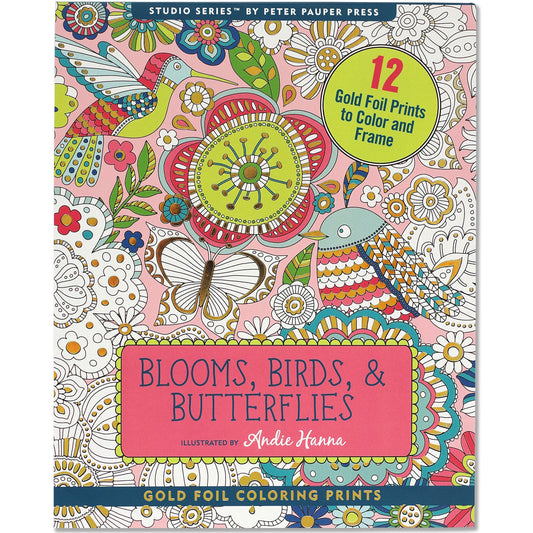 GOLD FOIL COLORING PRINTS BLOOMS BIRDS & BUTTERFLIES