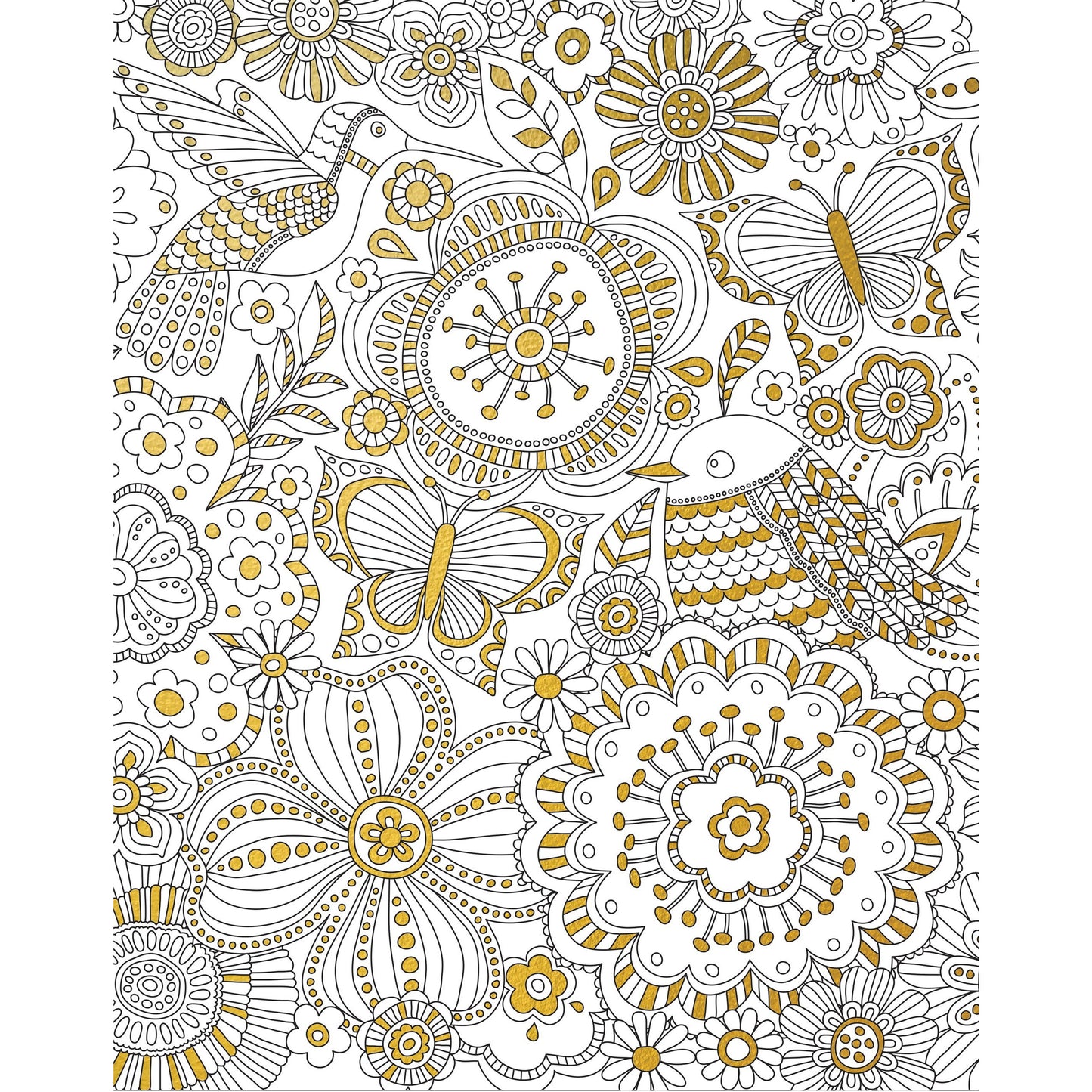 GOLD FOIL COLORING PRINTS BLOOMS BIRDS & BUTTERFLIES