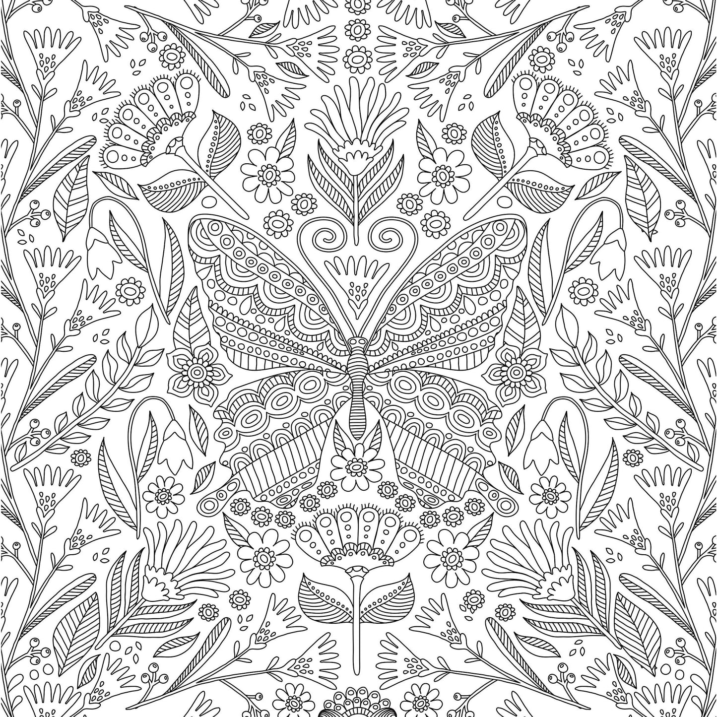 COLORING BOOK BLOOMS BIRDS & BUTTERFLIES
