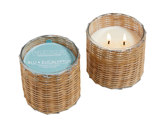 BLU EUCALYPTUS 2 WICK HANDWOVEN CANDLE 12oz.