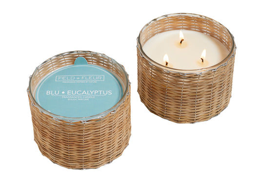 BLU EUCALYPTUS 3 WICK HANDWOVEN CANDLE 21oz.