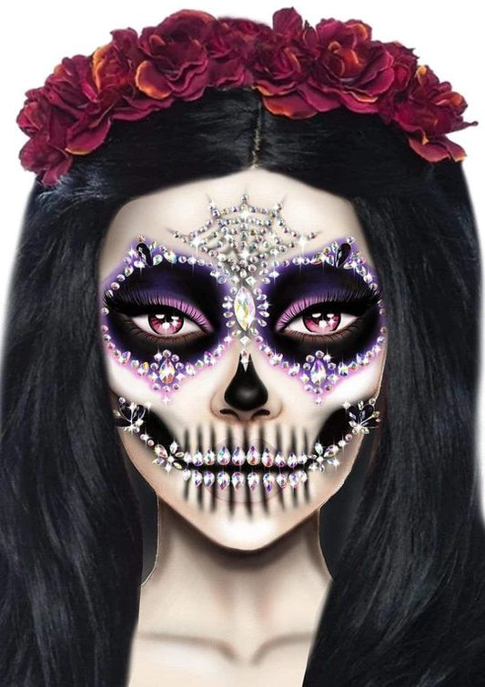 Calavera adhesive face jewels sticker