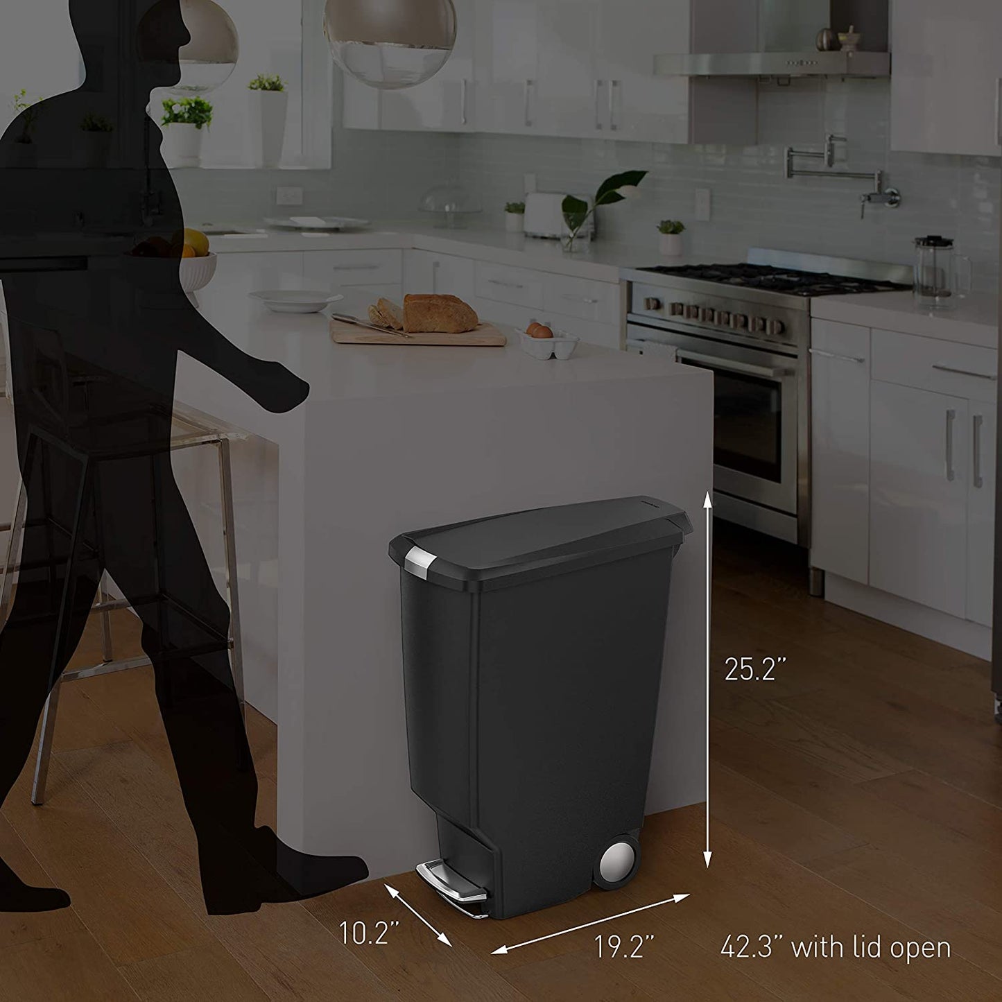 40 LITRE  SLIM STEP CAN BLACK PLASTIC