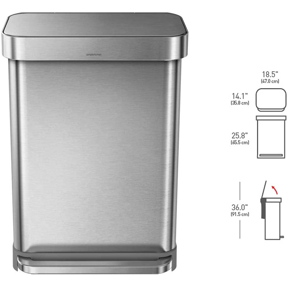 55L Rectangular Step Can with S/S  Lid &  Pocket Liner