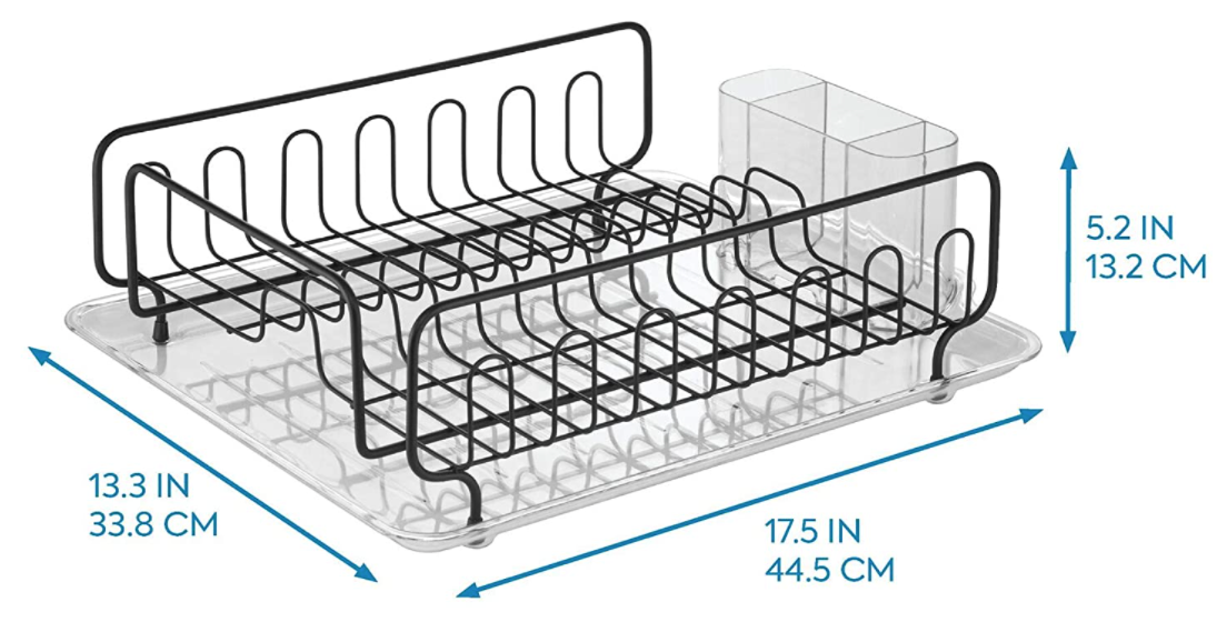 Dish Drainer Rack Clear/Matte Black Metal SS