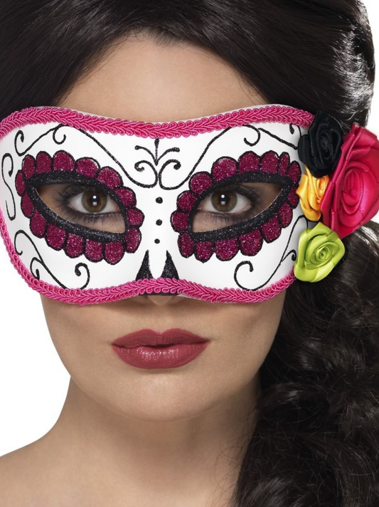 DAY OF THE DEAD EYEMASK, WHITE & PINK