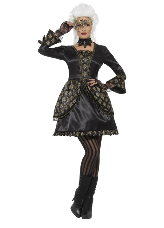 DELUXE MASQUERADE COSTUME, BLACK & GOLD