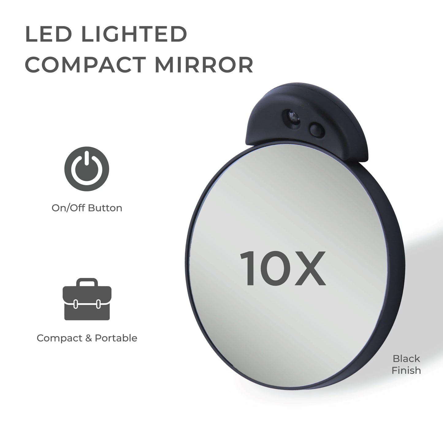 Lighted 10x Sport Mirror in Black