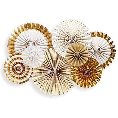 Single Sided Glitter and Gold Party Fans Rosettes Set of 8