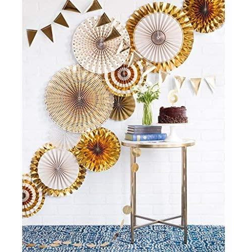 Single Sided Glitter and Gold Party Fans Rosettes Set of 8