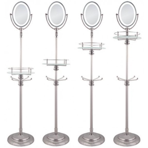 Cordless LED Lighted Adjustable Height Floor Stand Mirror