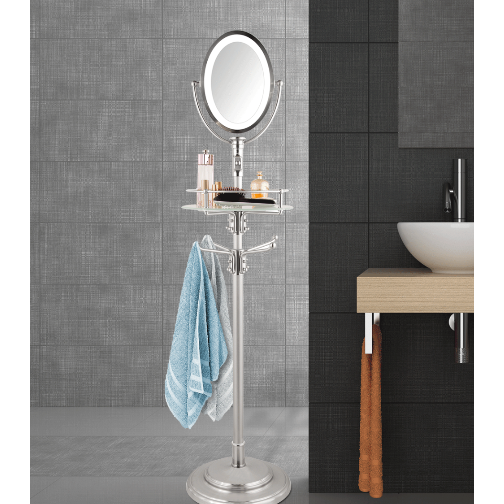 Cordless LED Lighted Adjustable Height Floor Stand Mirror