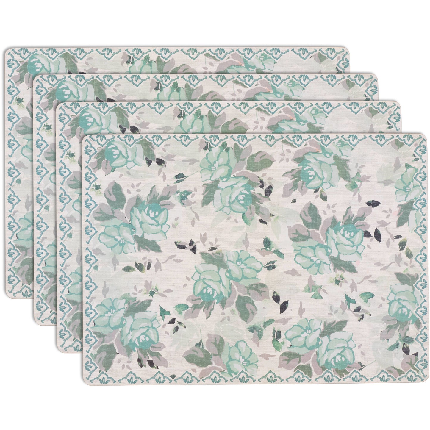 SET OF 4 EASY CARE PLACEMATS BLUE ROSES