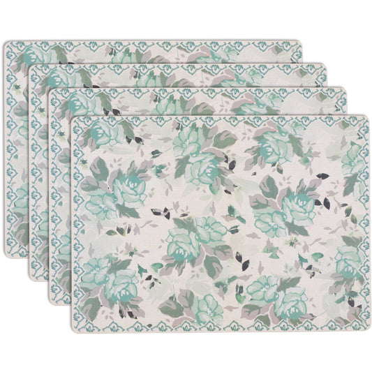 SET OF 4 EASY CARE PLACEMATS BLUE ROSES