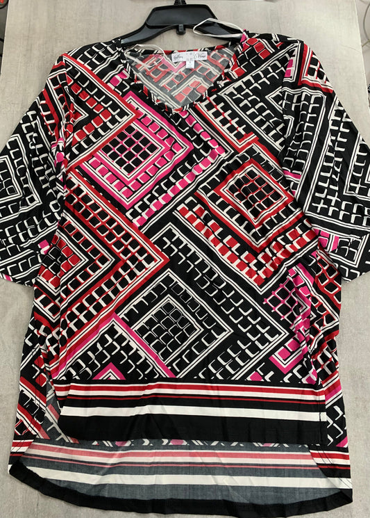 QTR SLVS, V-NECK - RED/FUSCHIA/BLACK
