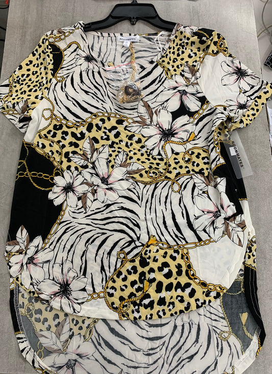 S/S ROUND NECK WITH NECKLACE HI-LOW HEM-YEL/BLK/WHT