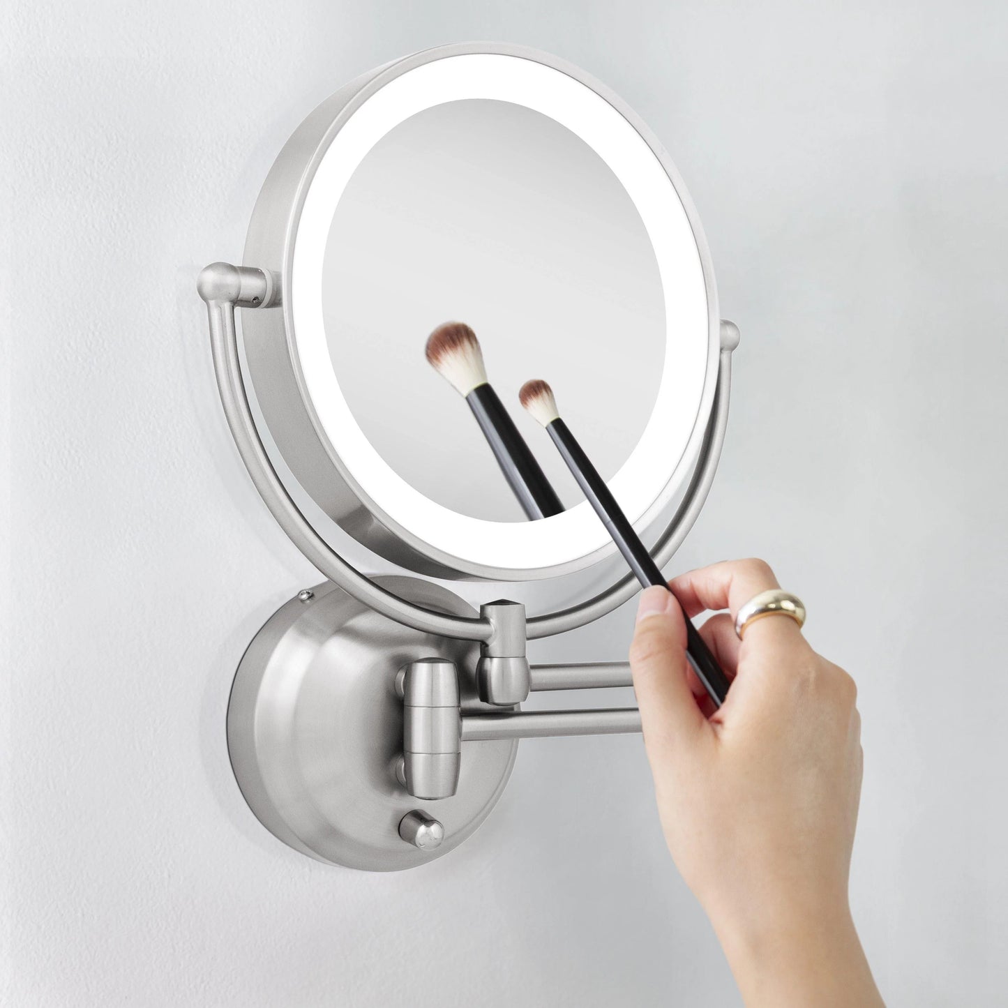 LED 1X/10X Wall Mount Mirror in Polished Nickel