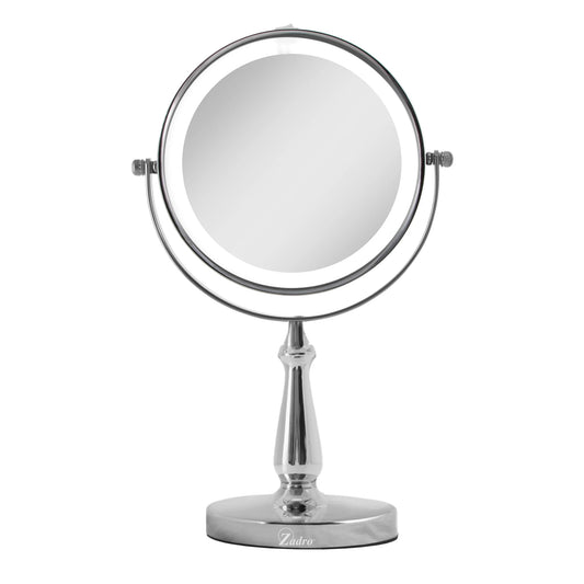 LED 1X/8X Vanity Mirror in Satin Nickel