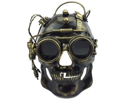 Steampunk skull mask with google gold