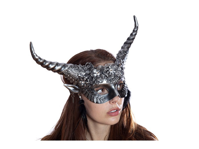 Horned Venetian Mask Silver