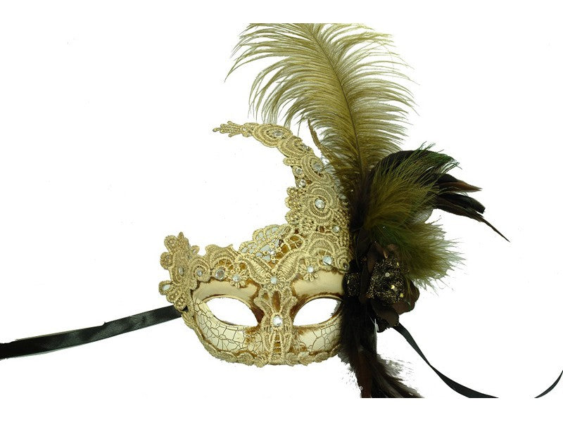 Antique look Masks w/Feathers White