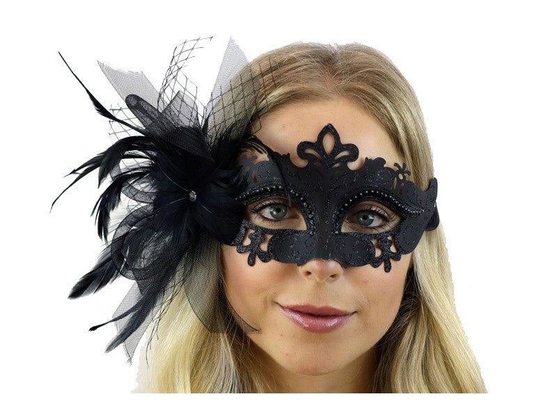 Venetian black mask with feather