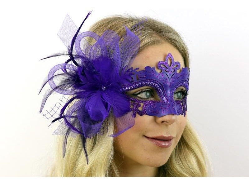 Venetian purple mask with feather