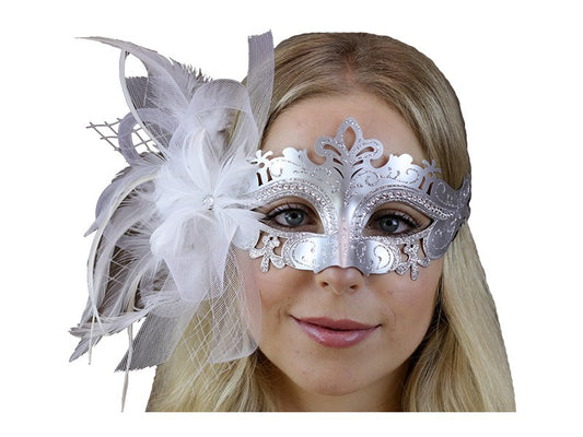 Venetian silver mask with feather