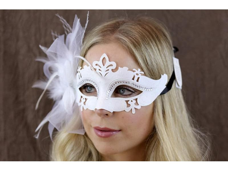 Venetian mask with white feather