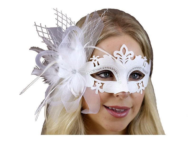 Venetian mask with white feather