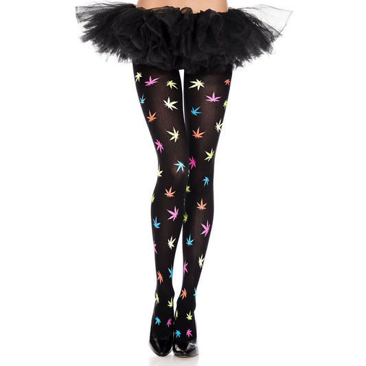Multicolor Leaf Print Pantyhose