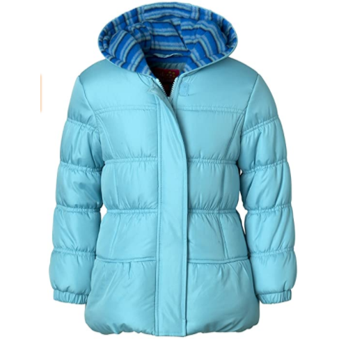 Girls Puffer Jacket Set with Hat & Scarf Stripe Print in 2 Colors