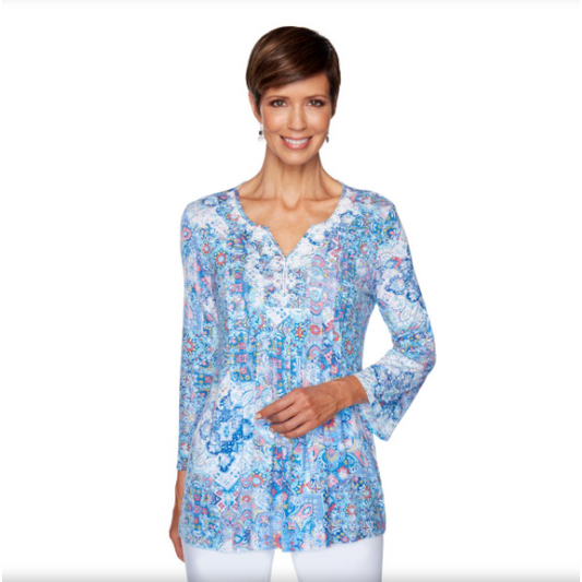 BLUSA TURQUESA MULTICOLOR MANGA LARGA RUBY RD