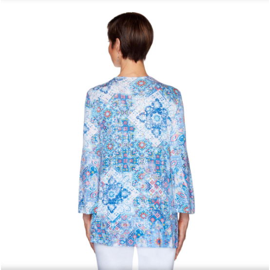 BLUSA TURQUESA MULTICOLOR MANGA LARGA RUBY RD