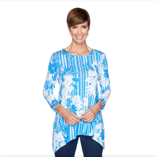 Blusa con Flores Blanco/Azul Ruby Rd X