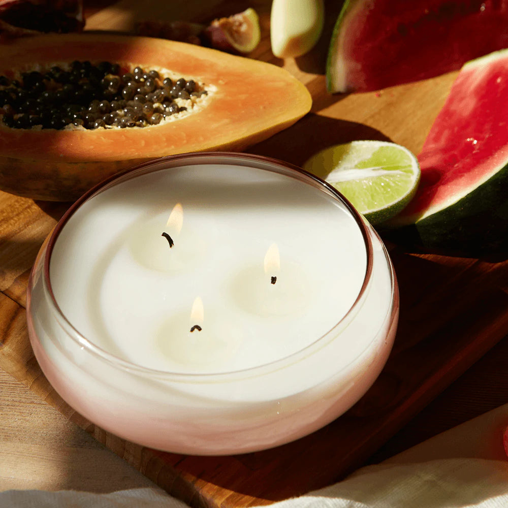 REALM 13.5 OZ PINK LARGE GLASS BOWL - DUSK: PATCHOULI & PEAR