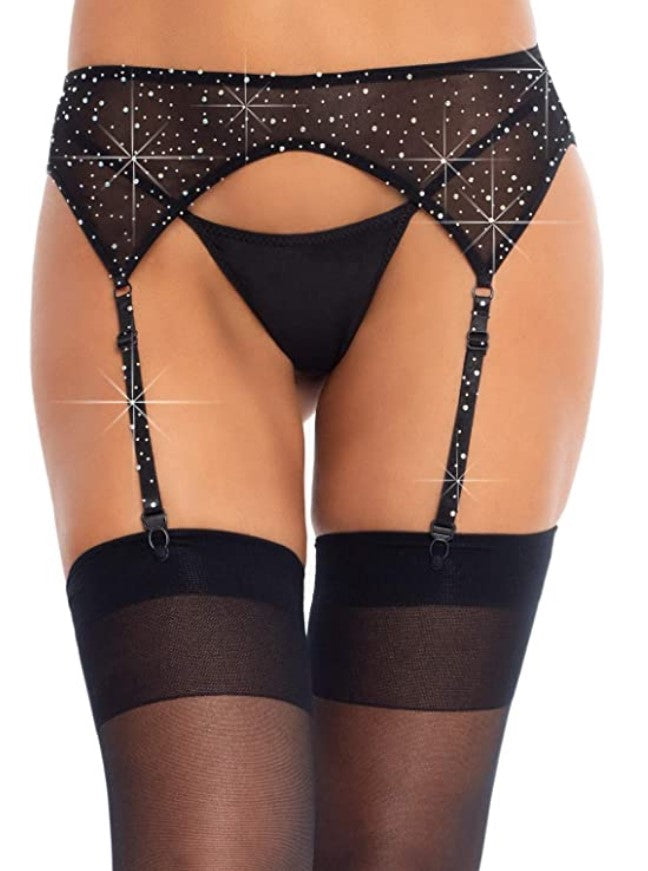 Rhinestone Garter Belt Black