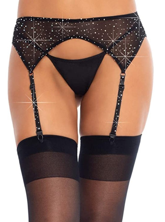 Rhinestone Garter Belt Black