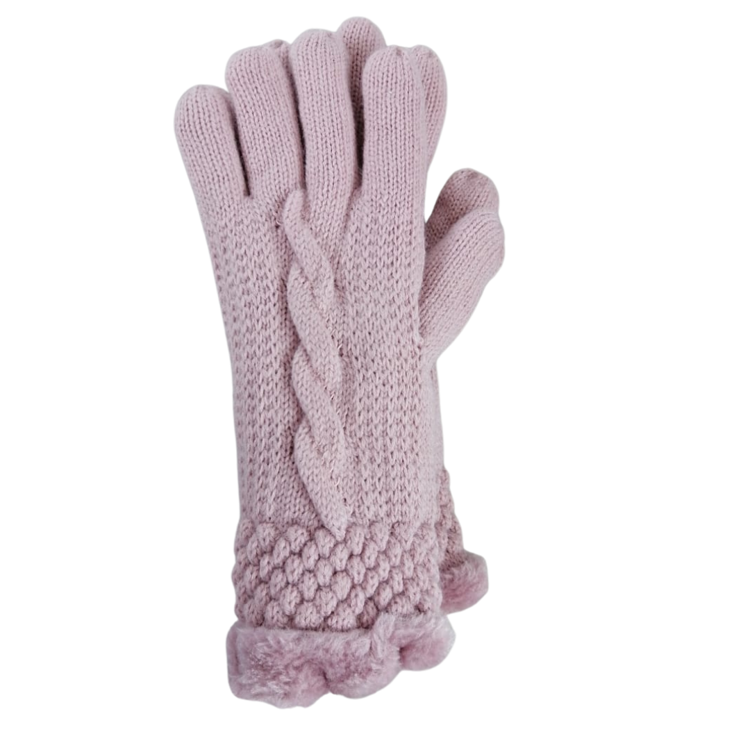 Cable Faux Fur Lined Glove in 7 Colors