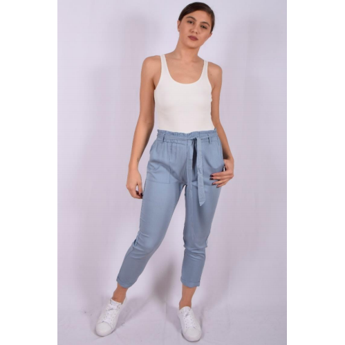 RAYON TWILL CUFFED ANKLE SKINNY PAPERBAG PANT