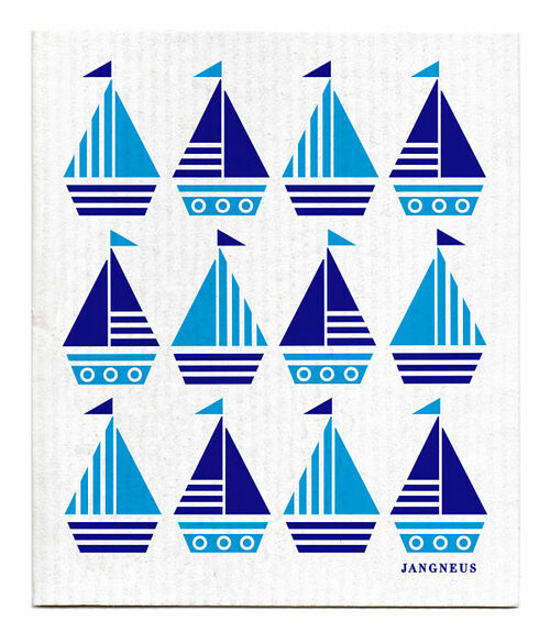 SWEDISH DISHCLOTH - BOATS - TURQUOISE / BLUE