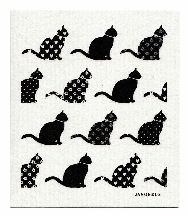 SWEDISH DISHCLOTH - CATS - BLACK