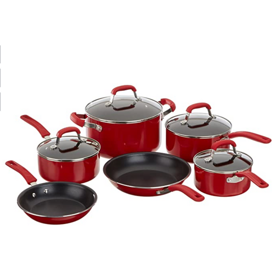 Guy Fieri 10 Piece Nonstick Aluminum Cookware Set, Large, Red