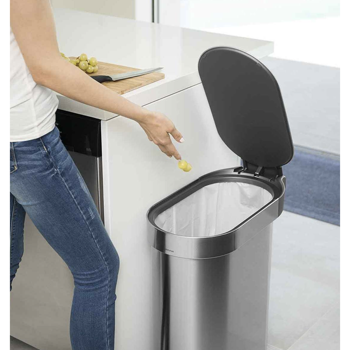 45L Slim Step Can Brushed Stainless Steel with Liner Rim