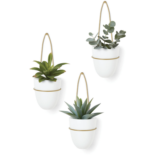 TRIA SET OF 3 PLANTER WHITE / BRASS