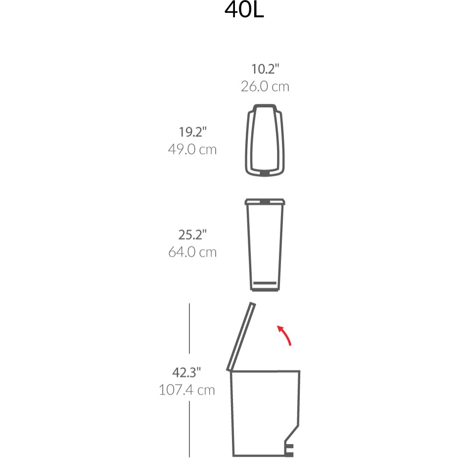 40 LITRE  SLIM STEP CAN BLACK PLASTIC