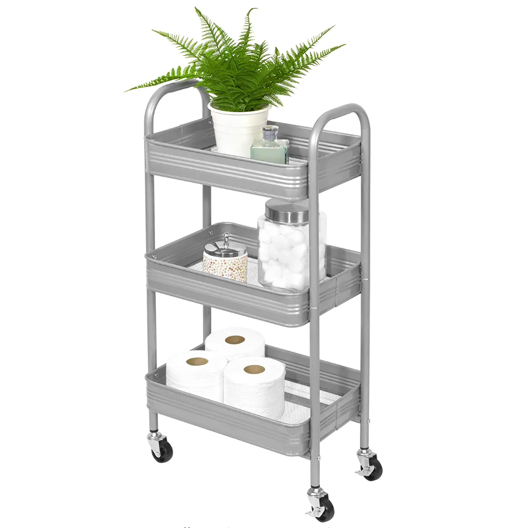 3 Tier Mesh & Metal Cart  Silver
